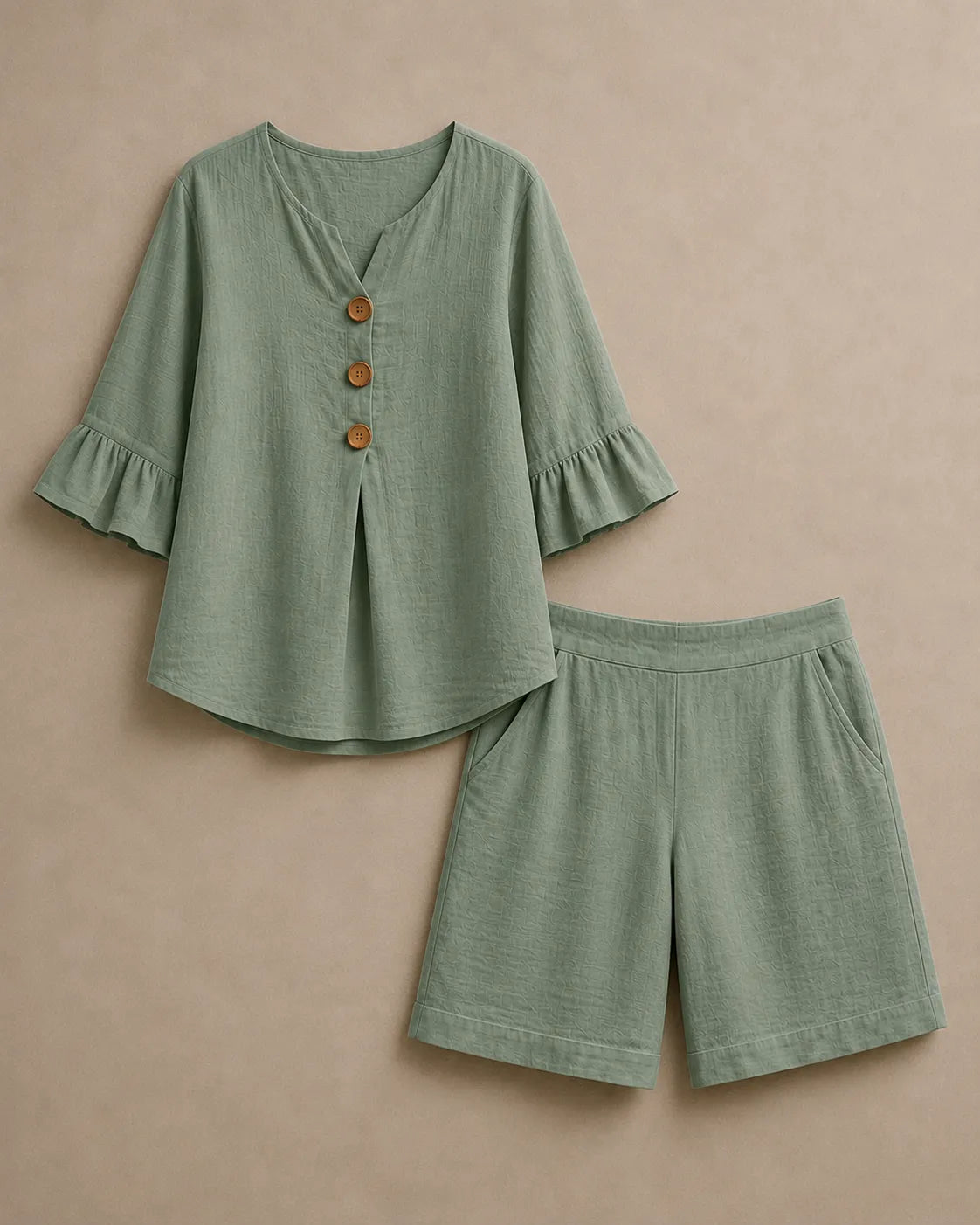 Elara | Cotton-Linen Bell-Sleeve Co-Ord Set