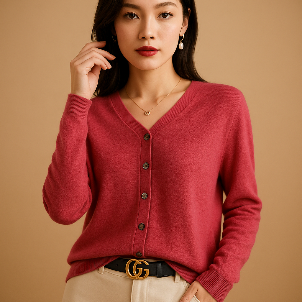 Ilse Women's Long Sleeve V-Neck Cardigan with Buttons