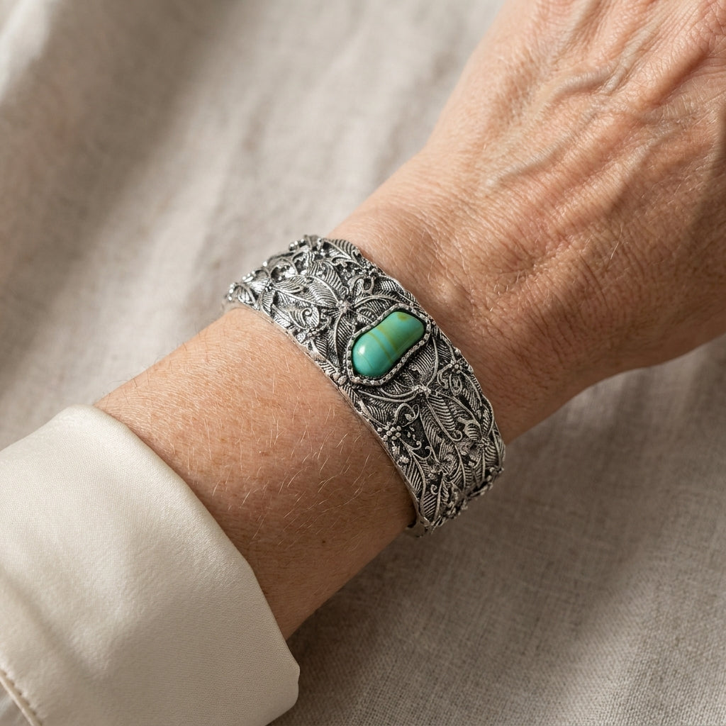 Teodora vintage cuff bracelet with turquoise